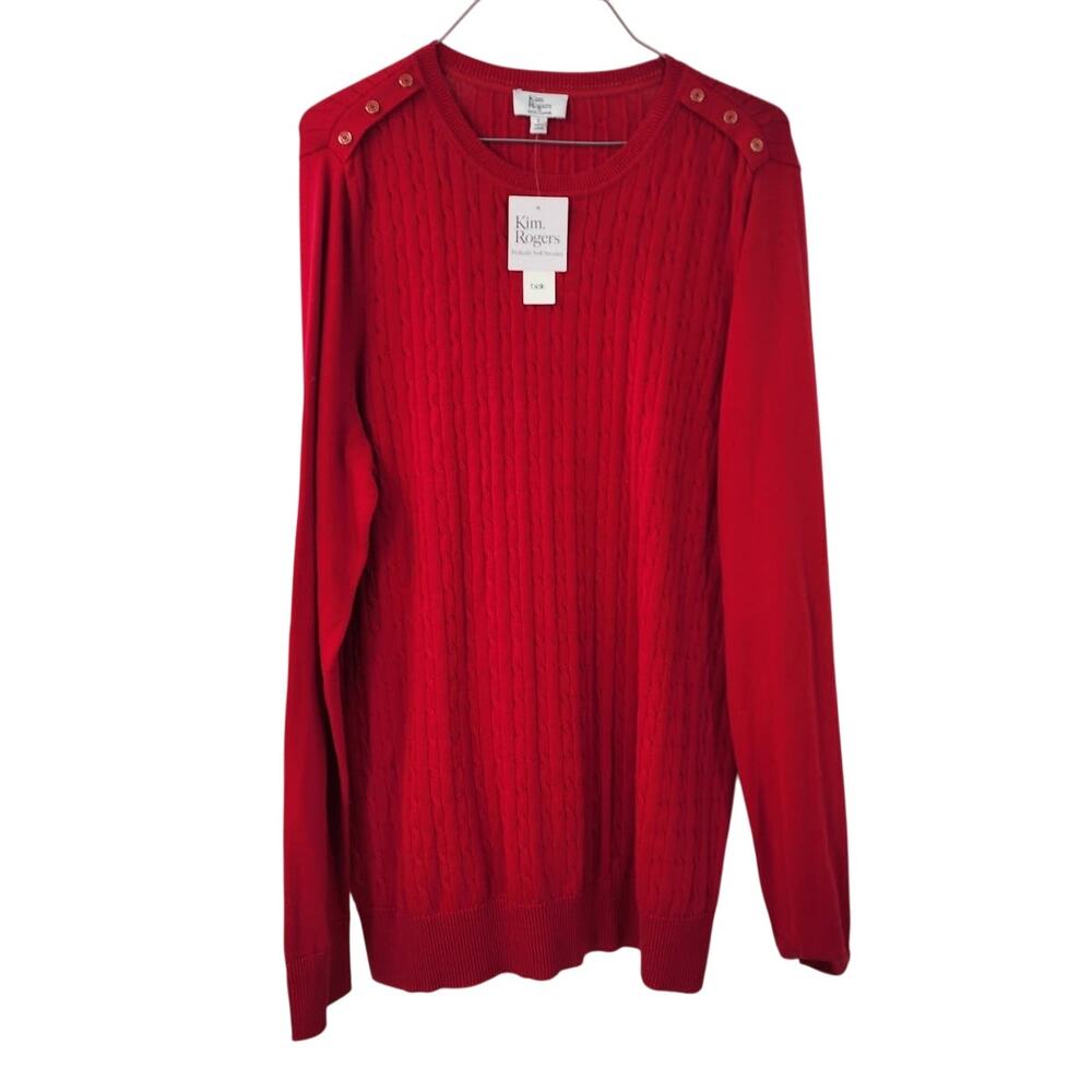 KIM ROGERS Red Cable Knit Sweater Womens Size Large *NWT
